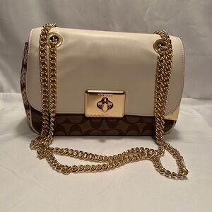 Coach Cream and Brown Shoulder Bag